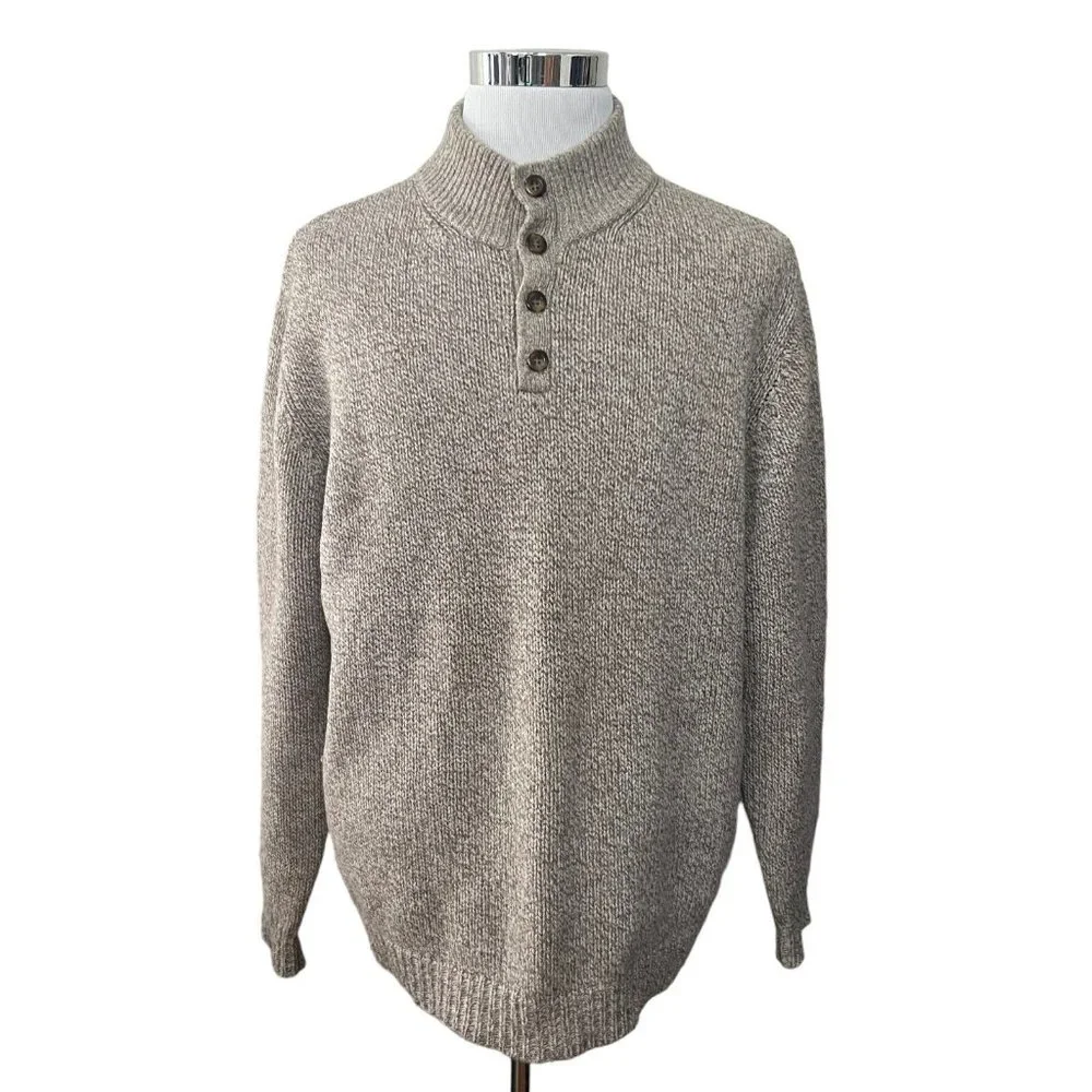 LL Bean Oatmeal Speckle Lambs Wool Knit Henley Front Mens XL - Picture 1 of 6